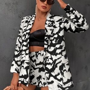 All Over Print Double Breasted Blazer & Shorts Size M